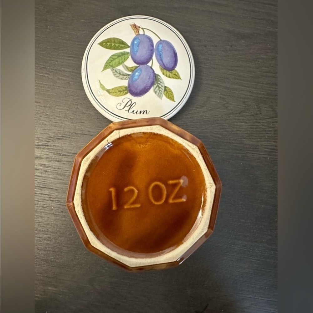 Vintage Plums Preserves Container by Gailstyn Sutton Jam Jar Ceramic Brown White - Picture 5 of 5
